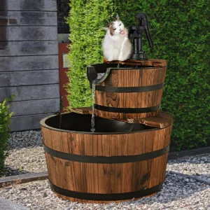 2 laags vat waterval fontein buiten vat water fontein met handpomp buiten trapsgewijze waterval fontein voor tuin achtertuin terras 1