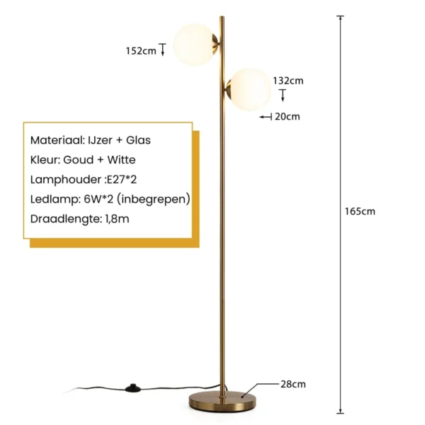 2 lichts staande lamp moderne vrijstaande lamp met praktische voetschakelaar voor woonkamer werkkamer en slaapkamer 3