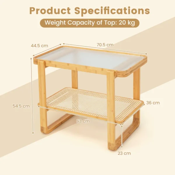 2 niveau bamboe bijzettafel glazen blad pe rotan plank bank bijzettafel nachtkastje compacte salontafel voor slaapkamer woonkamer 3