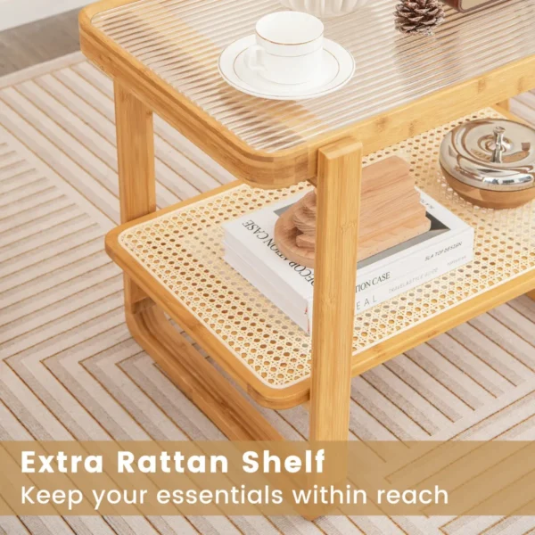 2 niveau bamboe bijzettafel glazen blad pe rotan plank bank bijzettafel nachtkastje compacte salontafel voor slaapkamer woonkamer 5