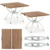2 pack opvouwbare campingtafel uitschuifbare lichtgewicht picknicktafel met houtnerf tafelblad aluminium frame draagtas 1