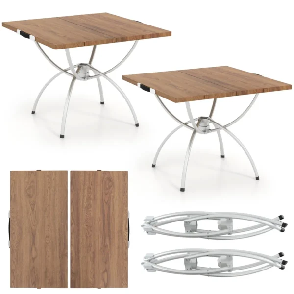 2 pack opvouwbare campingtafel uitschuifbare lichtgewicht picknicktafel met houtnerf tafelblad aluminium frame draagtas 1
