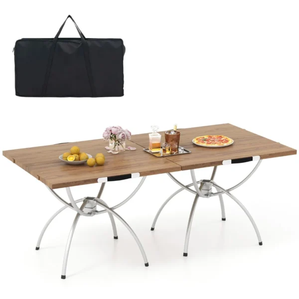2 pack opvouwbare campingtafel uitschuifbare lichtgewicht picknicktafel met houtnerf tafelblad aluminium frame draagtas 2