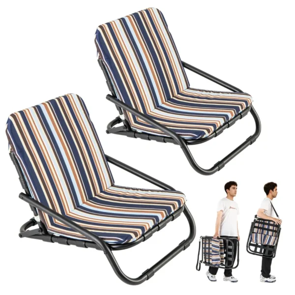 2 pack opvouwbare strandstoelen voor volwassenen draagbare campingstoelen met kussens sneldrogend katoen en aluminium 1