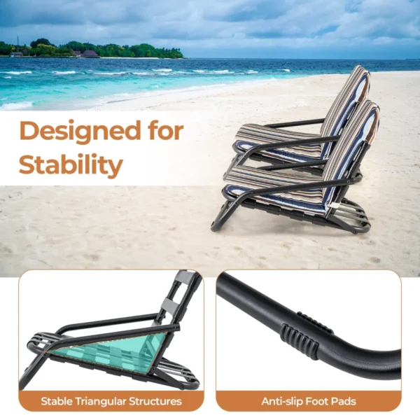 2 pack opvouwbare strandstoelen voor volwassenen draagbare campingstoelen met kussens sneldrogend katoen en aluminium 4