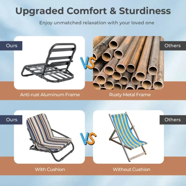 2 pack opvouwbare strandstoelen voor volwassenen draagbare campingstoelen met kussens sneldrogend katoen en aluminium 5