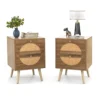 2 rotan nachtkastjes met 2 laden bijzettafel in bohemian stijl met massief houten poten compacte houten salontafel 1