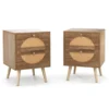 2 rotan nachtkastjes met 2 laden bijzettafel in bohemian stijl met massief houten poten compacte houten salontafel 2