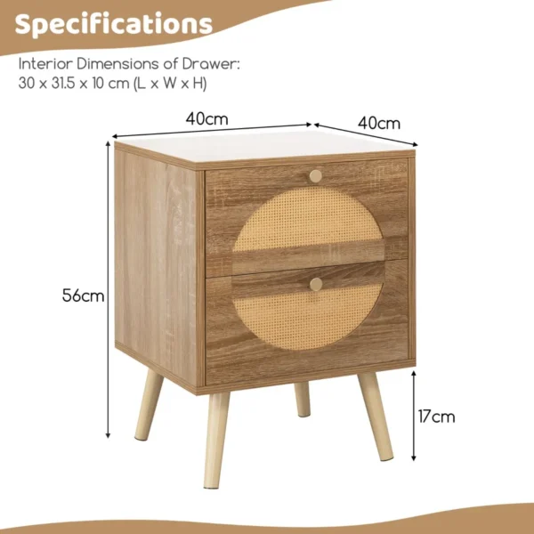 2 rotan nachtkastjes met 2 laden bijzettafel in bohemian stijl met massief houten poten compacte houten salontafel 3