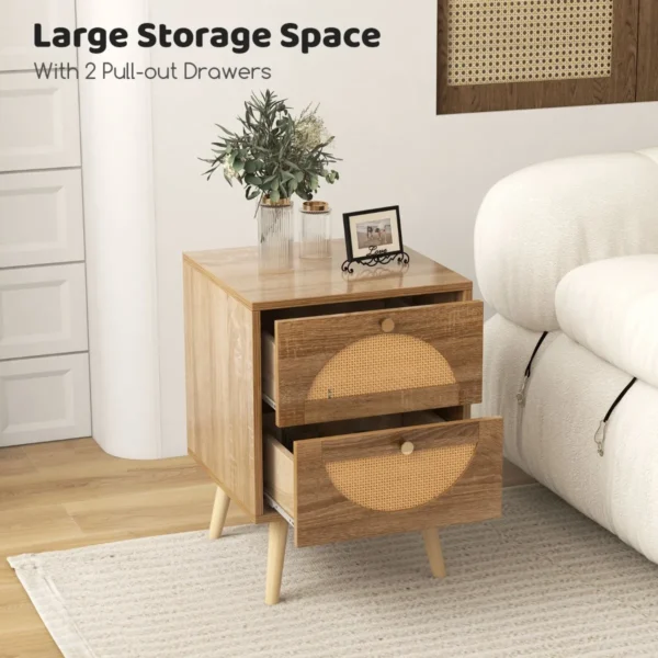 2 rotan nachtkastjes met 2 laden bijzettafel in bohemian stijl met massief houten poten compacte houten salontafel 4