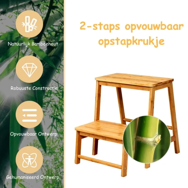 2 staps opstapje ladderstoel opvouwbaar gemaakt van bamboe belastbaar tot 100 kg naturel 6