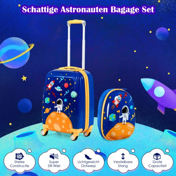 2 stuks kinder bagage set 32cm & 51cm kinderen hand bagage set met 4 multi directionele wielen blauw 5