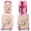 2 stuks kinder dragen op bagageset 32cm & 51cm kinder koffer met 4 spinner wielen reis rollende koffer roze 1
