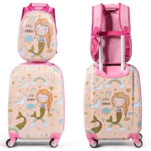 2 stuks kinder dragen op bagageset 32cm & 51cm kinder koffer met 4 spinner wielen reis rollende koffer roze 1