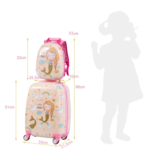 2 stuks kinder dragen op bagageset 32cm & 51cm kinder koffer met 4 spinner wielen reis rollende koffer roze 2