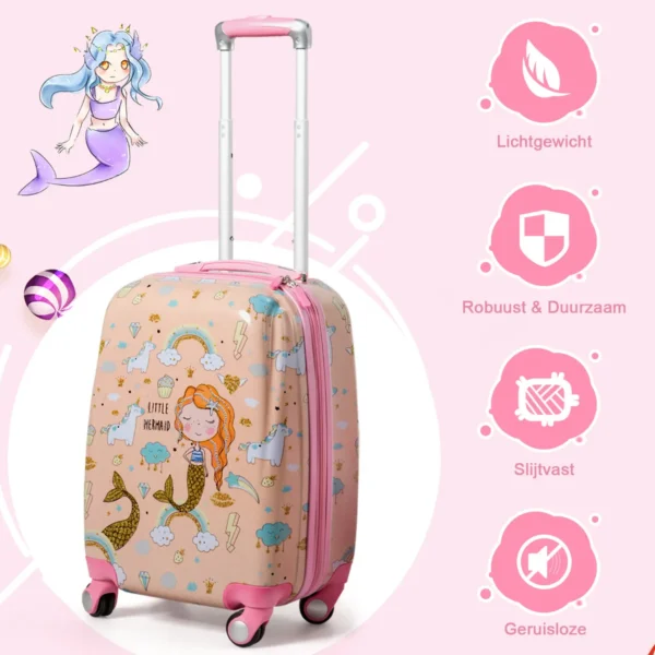 2 stuks kinder dragen op bagageset 32cm & 51cm kinder koffer met 4 spinner wielen reis rollende koffer roze 4