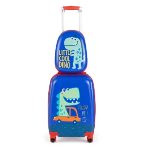 2 stuks kinderkoffer set koffer en rugzak set harde koffers met wielen en intrekbaar handvat blauw 1