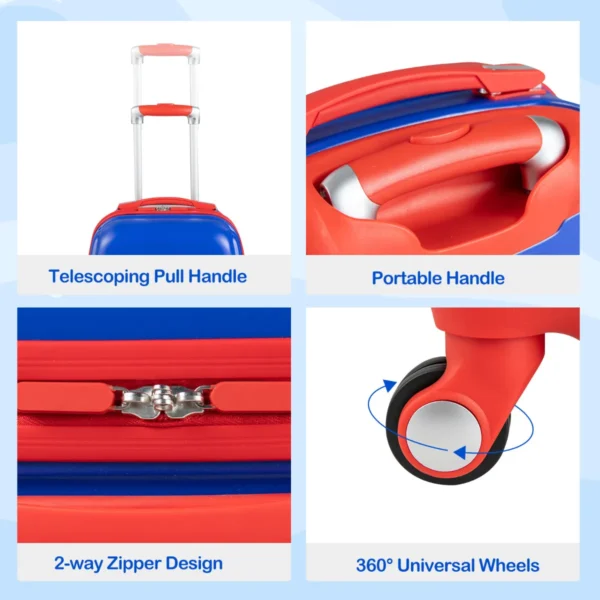 2 stuks kinderkoffer set koffer en rugzak set harde koffers met wielen en intrekbaar handvat blauw 4