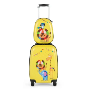 2 stuks kinderkoffer set koffer en rugzak set harde koffers met wielen en intrekbaar handvat geel 1