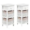 (2 stuks) nachtkastje met lade en 2 opbergmanden bijzettafel rieten dressoir mand commode ladeblok wit 1