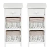 (2 stuks) nachtkastje met lade en 2 opbergmanden bijzettafel rieten dressoir mand commode ladeblok wit 2
