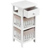 (2 stuks) nachtkastje met lade en 2 opbergmanden bijzettafel rieten dressoir mand commode ladeblok wit 4