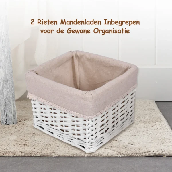 (2 stuks) nachtkastje met lade en 2 opbergmanden bijzettafel rieten dressoir mand commode ladeblok wit 7
