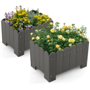 2 stuks plantenbak weerbestendig hdpe tuinbloembak rechthoekig met afvoergaten plantenbak bloembak 45 x 32 x 30 cm (grijs) 1