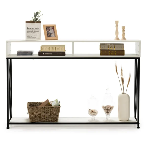 2 tier console tafel sofa tafel met open plank 120 x 23 x 79 cm zwart + wit 2