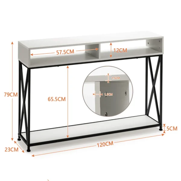 2 tier console tafel sofa tafel met open plank 120 x 23 x 79 cm zwart + wit 4