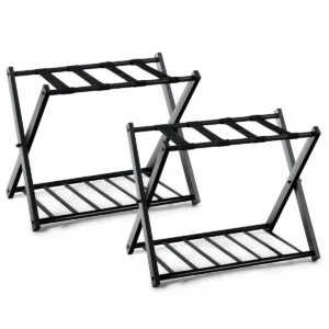 2 x bagagerek standaard dubbel laagse bagagehouder met schoenplank opvouwbare bagagerek houder zwart 1