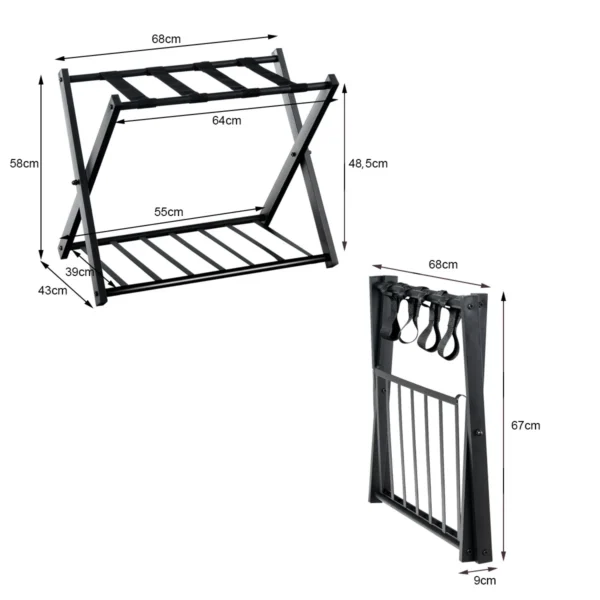 2 x bagagerek standaard dubbel laagse bagagehouder met schoenplank opvouwbare bagagerek houder zwart 2