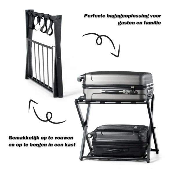 2 x bagagerek standaard dubbel laagse bagagehouder met schoenplank opvouwbare bagagerek houder zwart 5