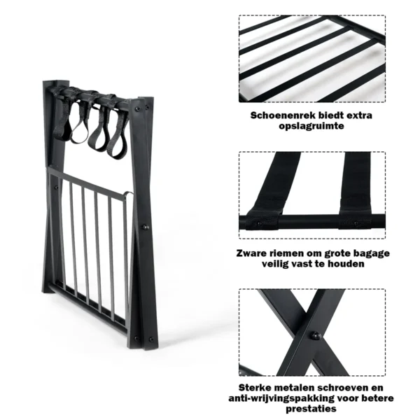 2 x bagagerek standaard dubbel laagse bagagehouder met schoenplank opvouwbare bagagerek houder zwart 6
