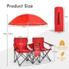 2 zits campingstoel met parasol koeltas bekerhouder en zijzak inklapbare visstoel met draagtas vouwstoel klapstoel voor kamperen (rood) 3