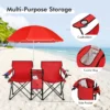 2 zits campingstoel met parasol koeltas bekerhouder en zijzak inklapbare visstoel met draagtas vouwstoel klapstoel voor kamperen (rood) 7