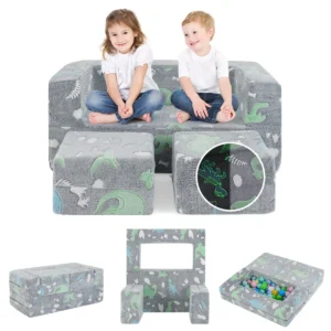 2 zits speelbank voor kinderen glow in the dark modulaire bank 3 in 1 opvouwbare bank machinewasbare molton hoes grijs 1