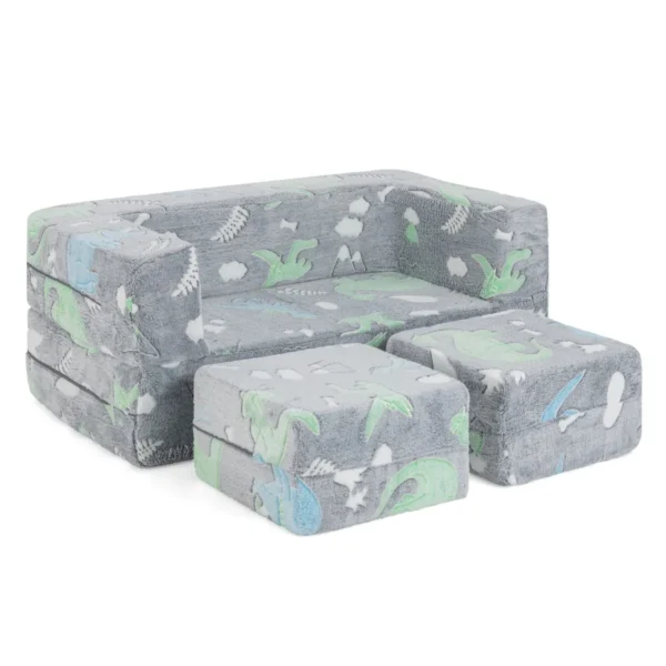 2 zits speelbank voor kinderen glow in the dark modulaire bank 3 in 1 opvouwbare bank machinewasbare molton hoes grijs 2