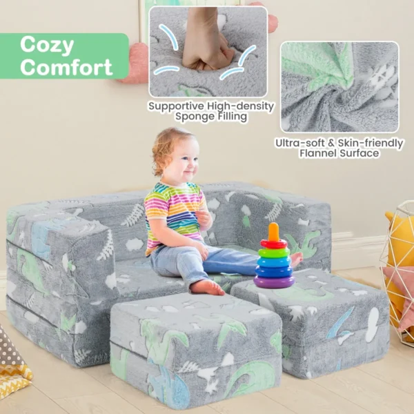 2 zits speelbank voor kinderen glow in the dark modulaire bank 3 in 1 opvouwbare bank machinewasbare molton hoes grijs 7
