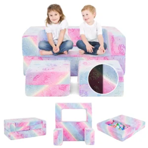 2 zits speelbank voor kinderen glow in the dark modulaire bank 3 in 1 opvouwbare bank machinewasbare molton hoes roze 1