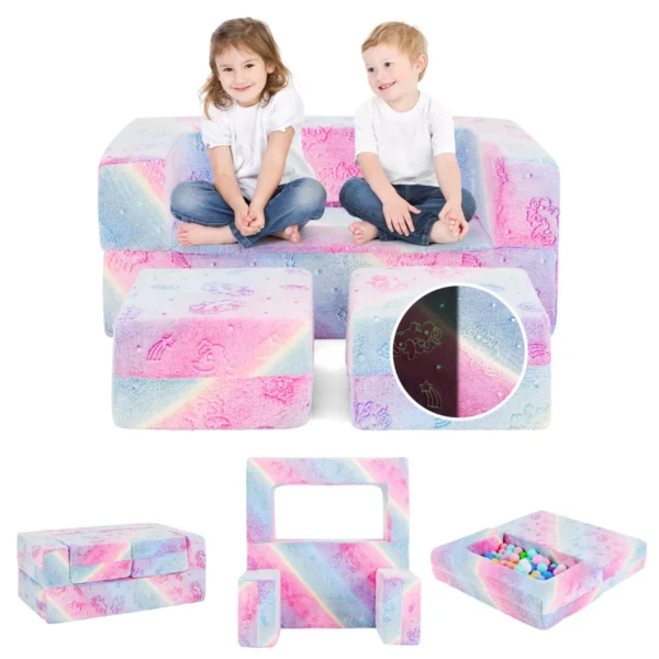 2 zits speelbank voor kinderen glow in the dark modulaire bank 3 in 1 opvouwbare bank machinewasbare molton hoes roze 1