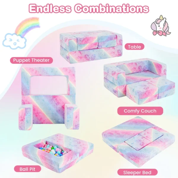 2 zits speelbank voor kinderen glow in the dark modulaire bank 3 in 1 opvouwbare bank machinewasbare molton hoes roze 5