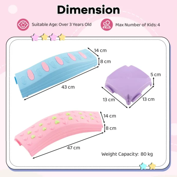 20 stuks stapelbare evenwichtsbalk voor kinderen met antislip glijders kinder balanceerblokken voor binnen buiten roze 3