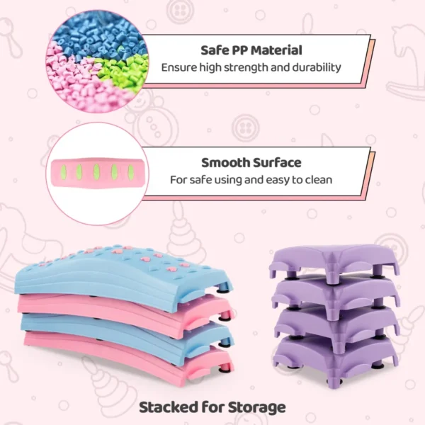 20 stuks stapelbare evenwichtsbalk voor kinderen met antislip glijders kinder balanceerblokken voor binnen buiten roze 7