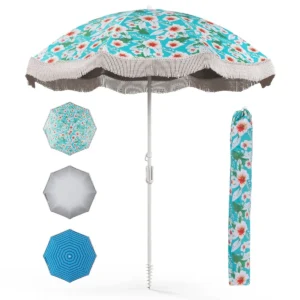 200 cm strandparaplu parasol met kwastjes en kantelknop zandanker 8 stevige stutten en draagtas robuuste vintage paraplu 1
