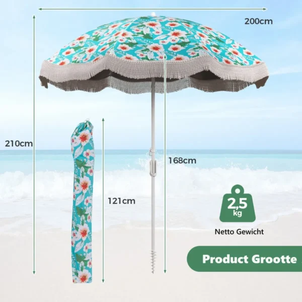 200 cm strandparaplu parasol met kwastjes en kantelknop zandanker 8 stevige stutten en draagtas robuuste vintage paraplu 3