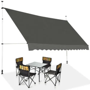 200cm oprolbaar zonnescherm met zwengel in hoogte verstelbaar van 200 300cm aluminium en uv bestendig oxford doek grijs 1