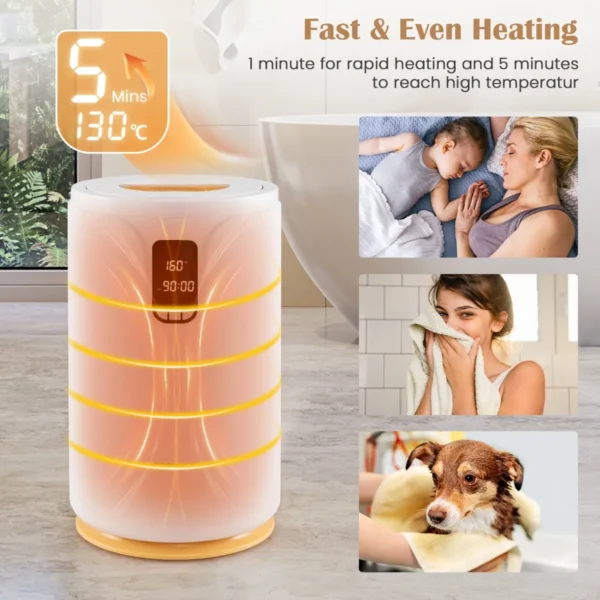 20l handdoekwarmer met led licht draagbare verwarmde handdoekemmer voor 2 extra grote handdoeken 0,5 24u timer wit 3