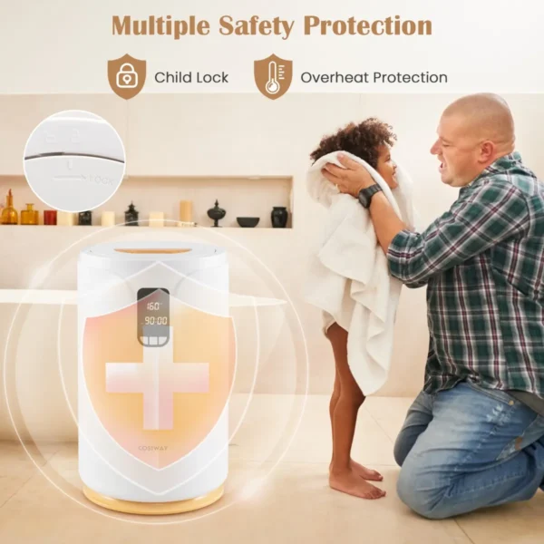 20l handdoekwarmer met led licht draagbare verwarmde handdoekemmer voor 2 extra grote handdoeken 0,5 24u timer wit 4