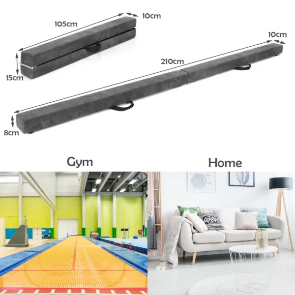 210 cm opvouwbare evenwichtsbalk draagbare vloer balans balk met handvatten extra stevig gymnastiek materiaal grijs 2